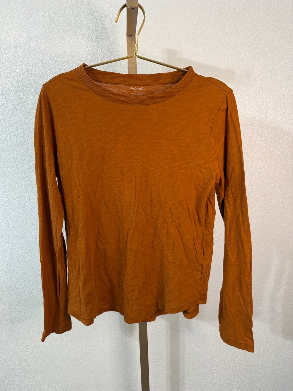 Rust Orange Long Sleeve Tee- small- 100% cotton- flaw